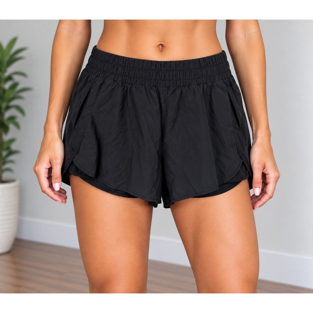 Avia Womens Black 2-in-1 Running Shorts XXL 20 High Rise Athletic Pockets_197